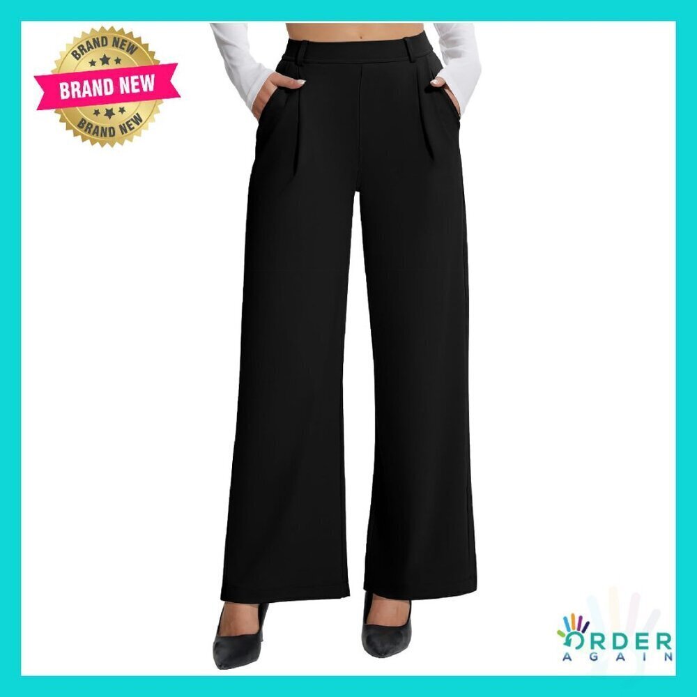 Wide Leg Stretchy Work Pants High Waist Pull On Business Casual Trousers